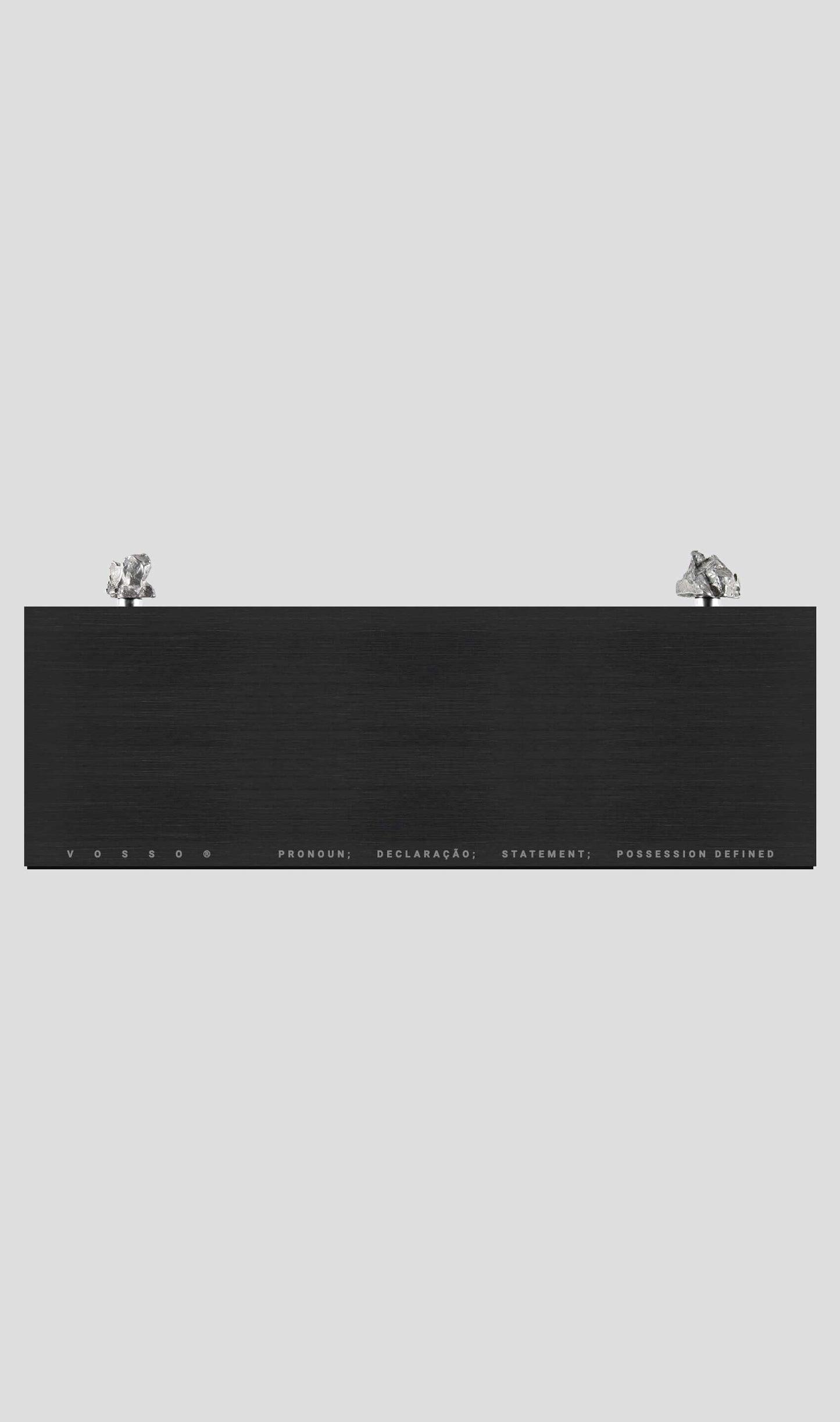 Campo Del Cielo meteorite displayed on a VOSSO aluminium base, showcasing its cosmic beauty and timeless look.
