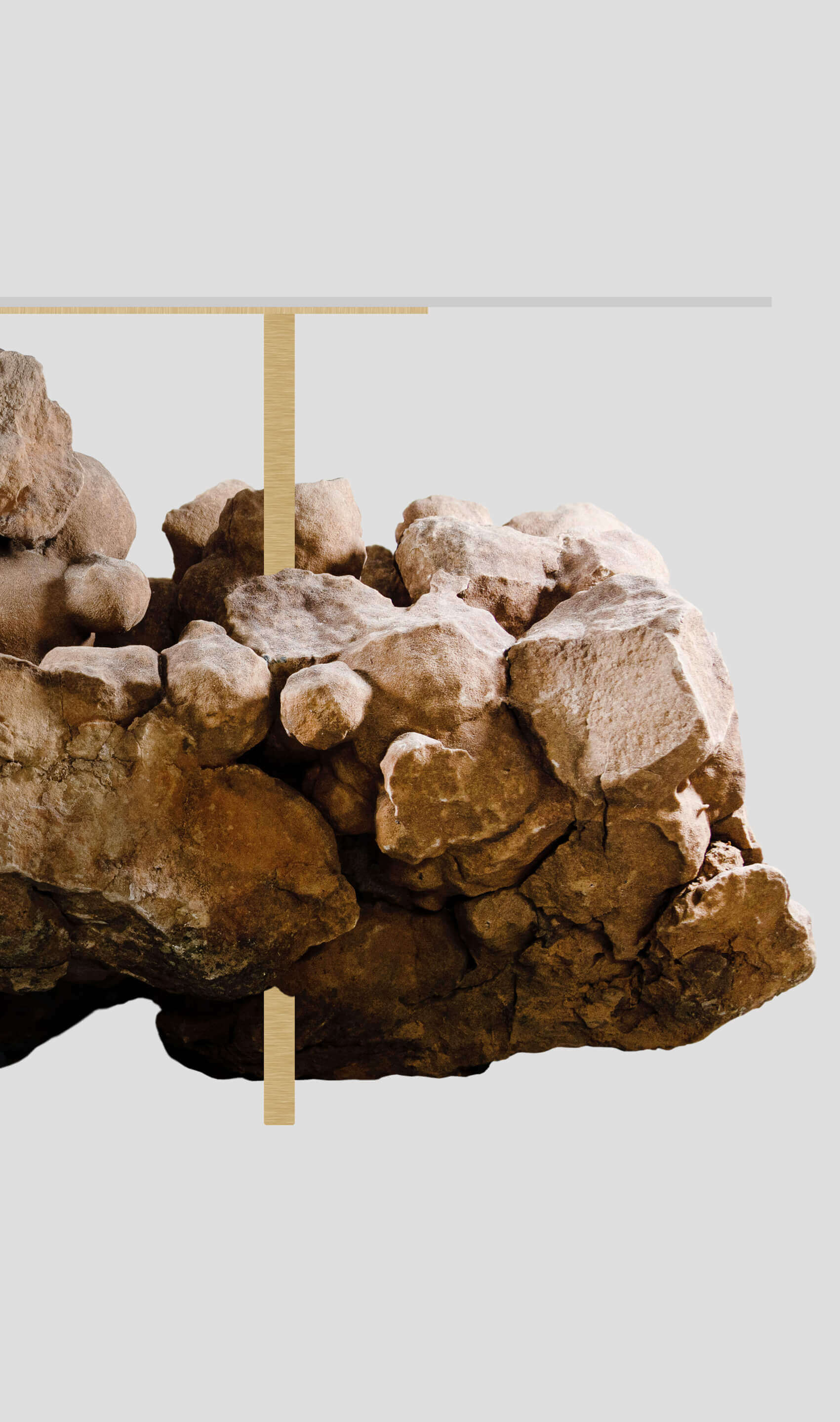 Desert Rosette Crystal formation showcased in a modern gold aluminium table design.