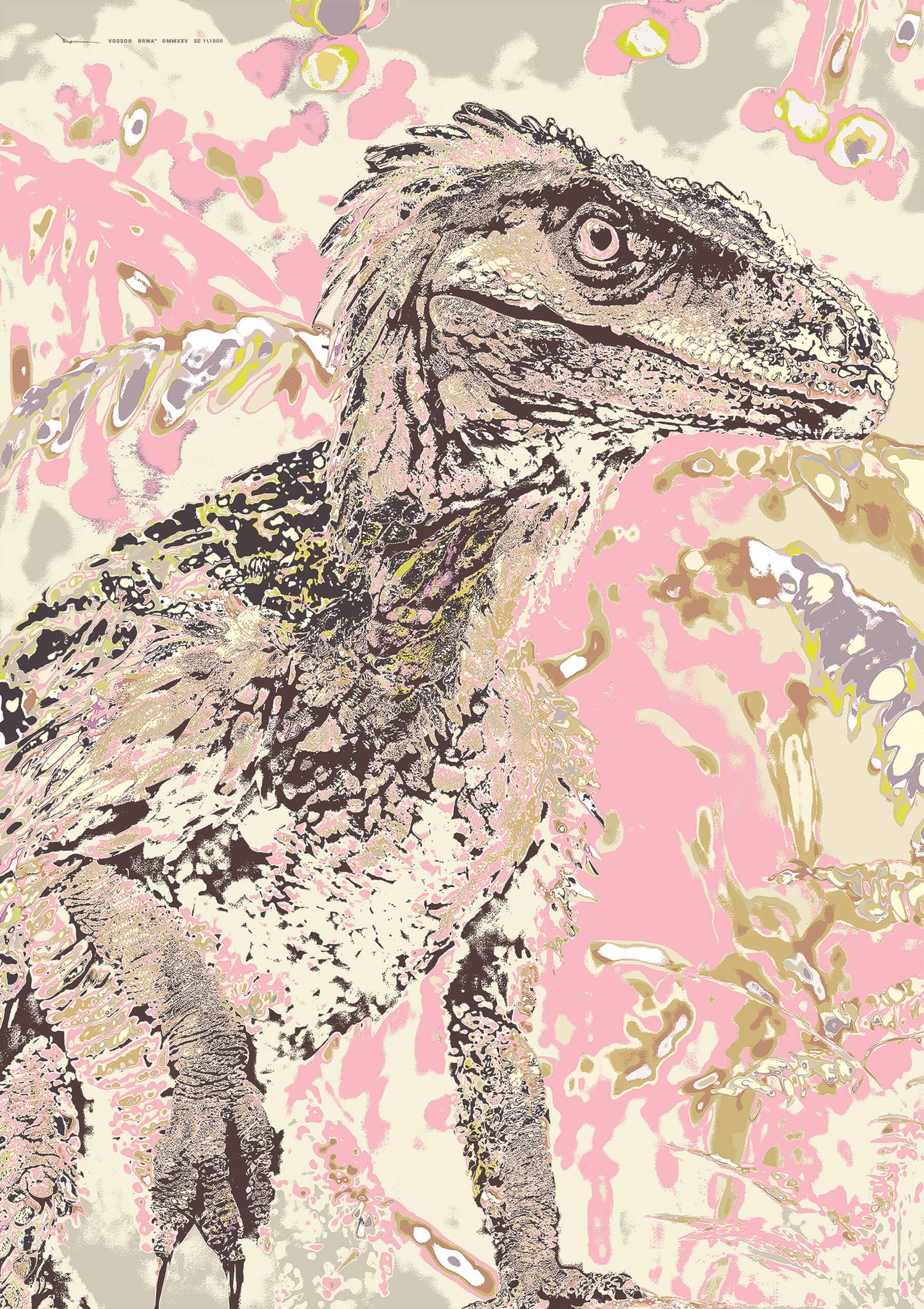 Graphic Raptor Tropical 2.0 SE print featuring a detailed raptor illustration in vibrant colors.