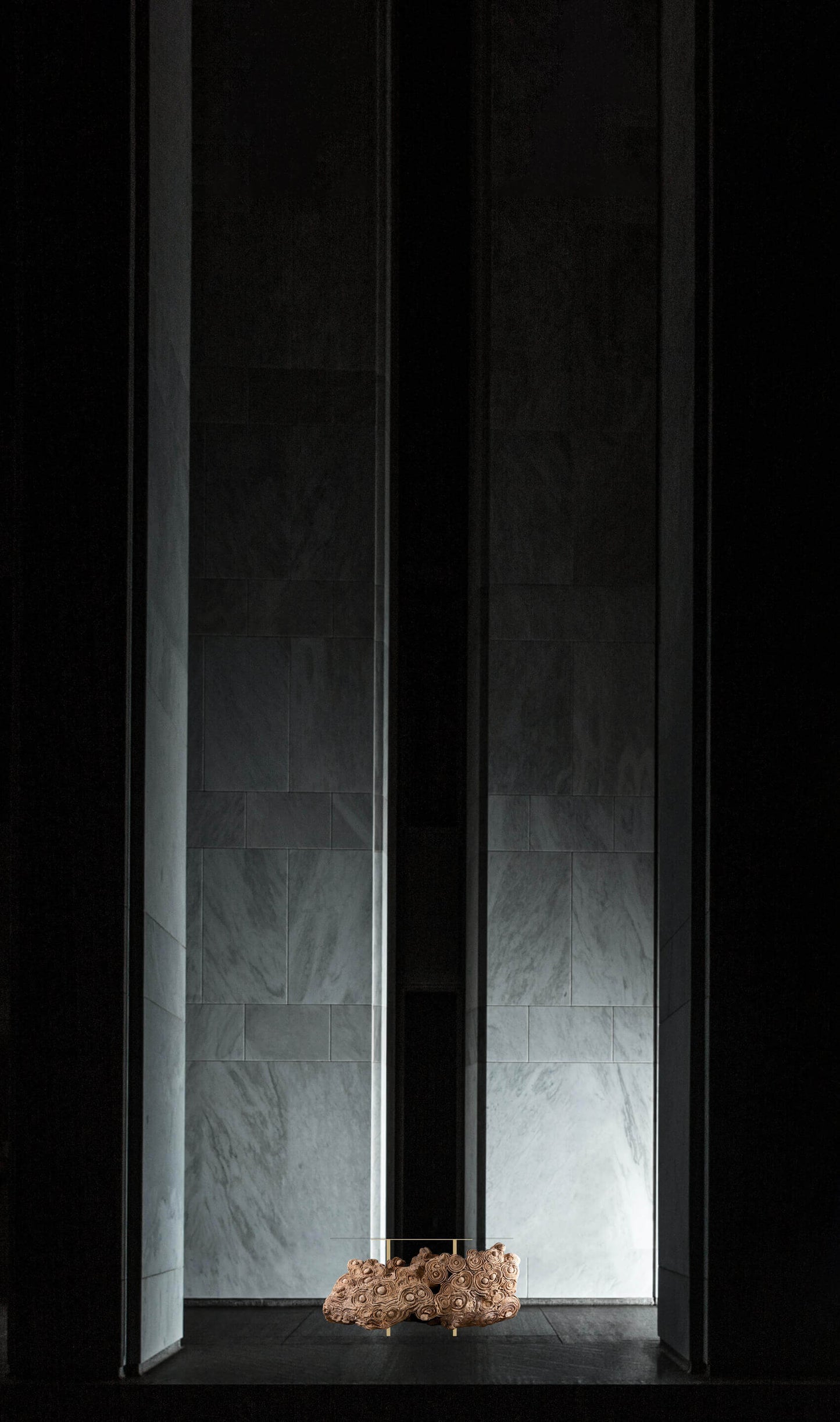 Desert Rosette Crystal formation illuminated in a modern setting, highlighting its intricate design and unique natural beauty.