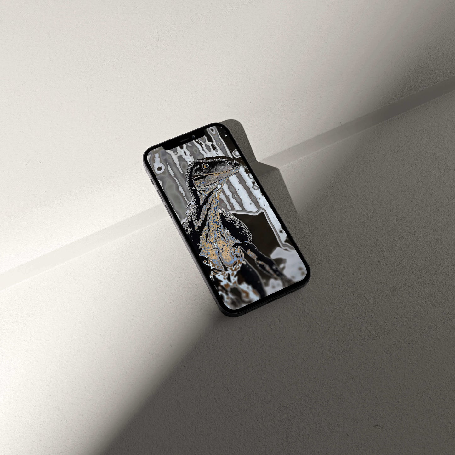 Stylish smartphone Raptor wallpaper, blending palaeontological art and modern design.