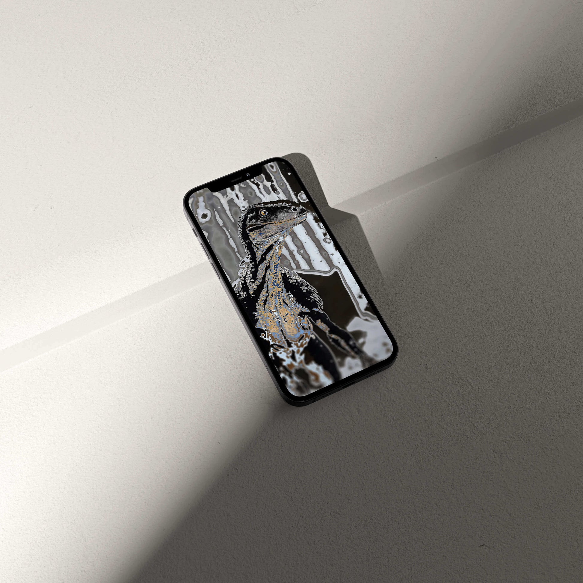 Stylish smartphone Raptor wallpaper, blending palaeontological art and modern design.