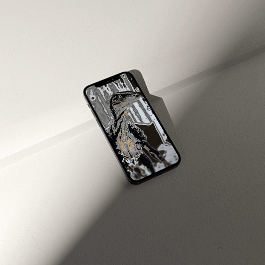 Stylish smartphone Raptor wallpaper, blending palaeontological art and modern design.