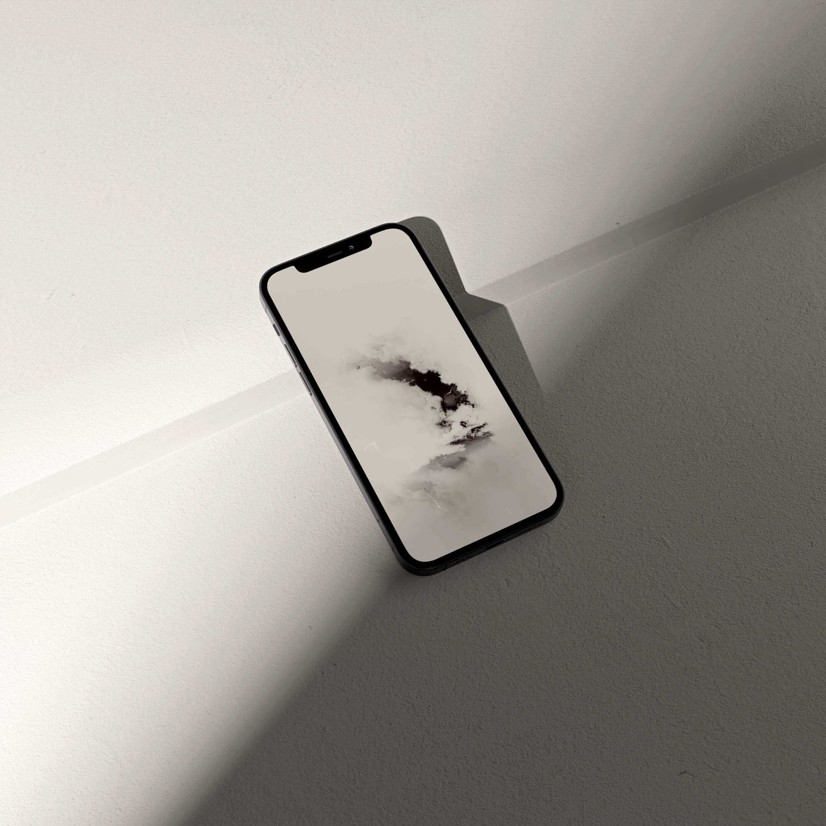 Stylish phone displaying a minimalist digital pterosaur storm wallpaper designed by VOSSO®, showcasing palaeontological artistry.