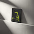 Stylish digital raptor wallpaper displayed on a tablet, showcasing vibrant palaeontological artistry.