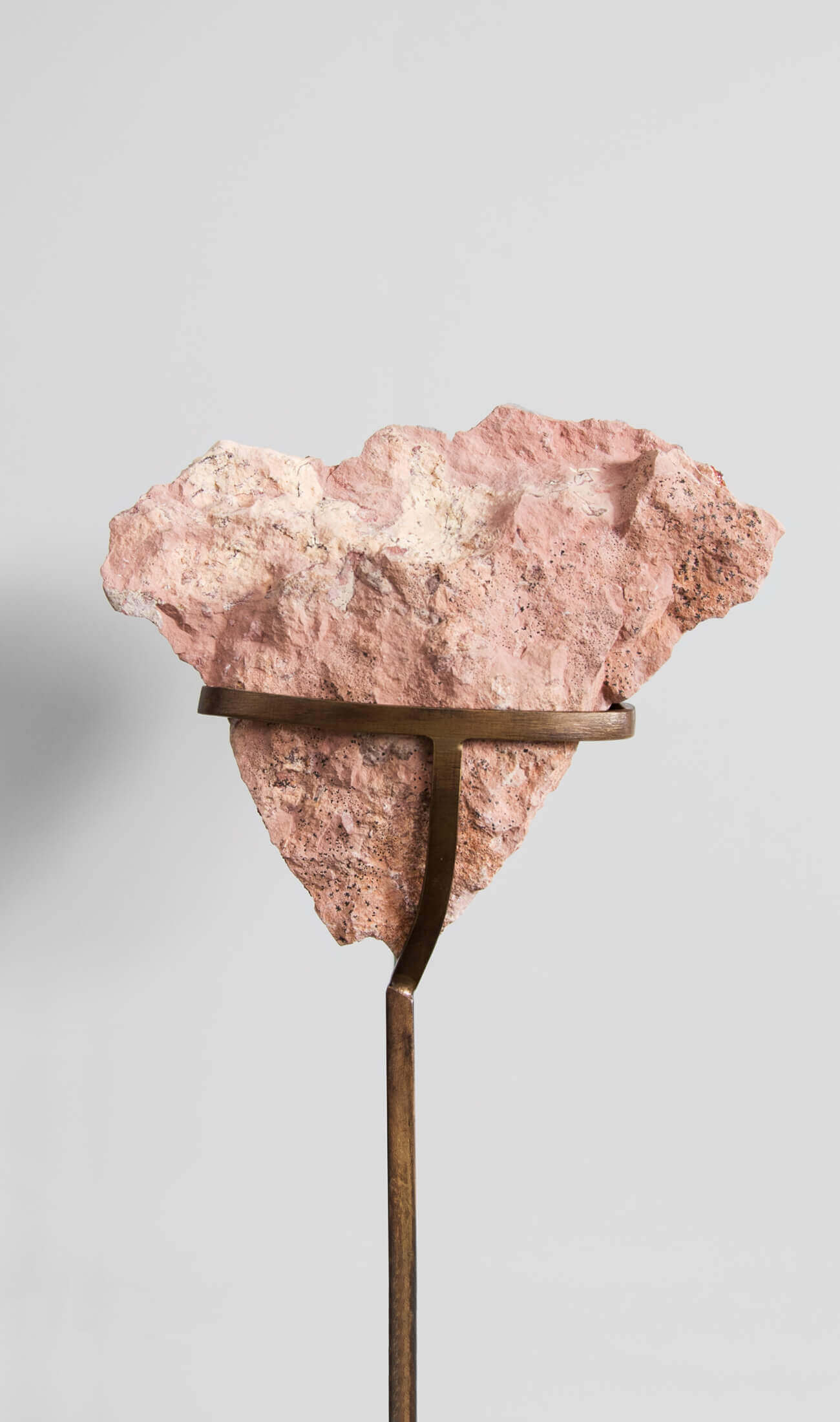 Beautiful red Vanadanite mineral gems in pink stone on a custom designed bronze Stand measuring 231mm