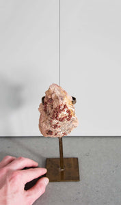 Beautiful red Vanadanite mineral gems in pink stone on a custom designed bronze Stand measuring 205mm