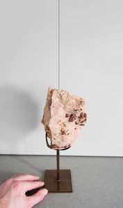 Beautiful red Vanadanite mineral gems in pink stone on a custom designed bronze Stand measuring 255mm
