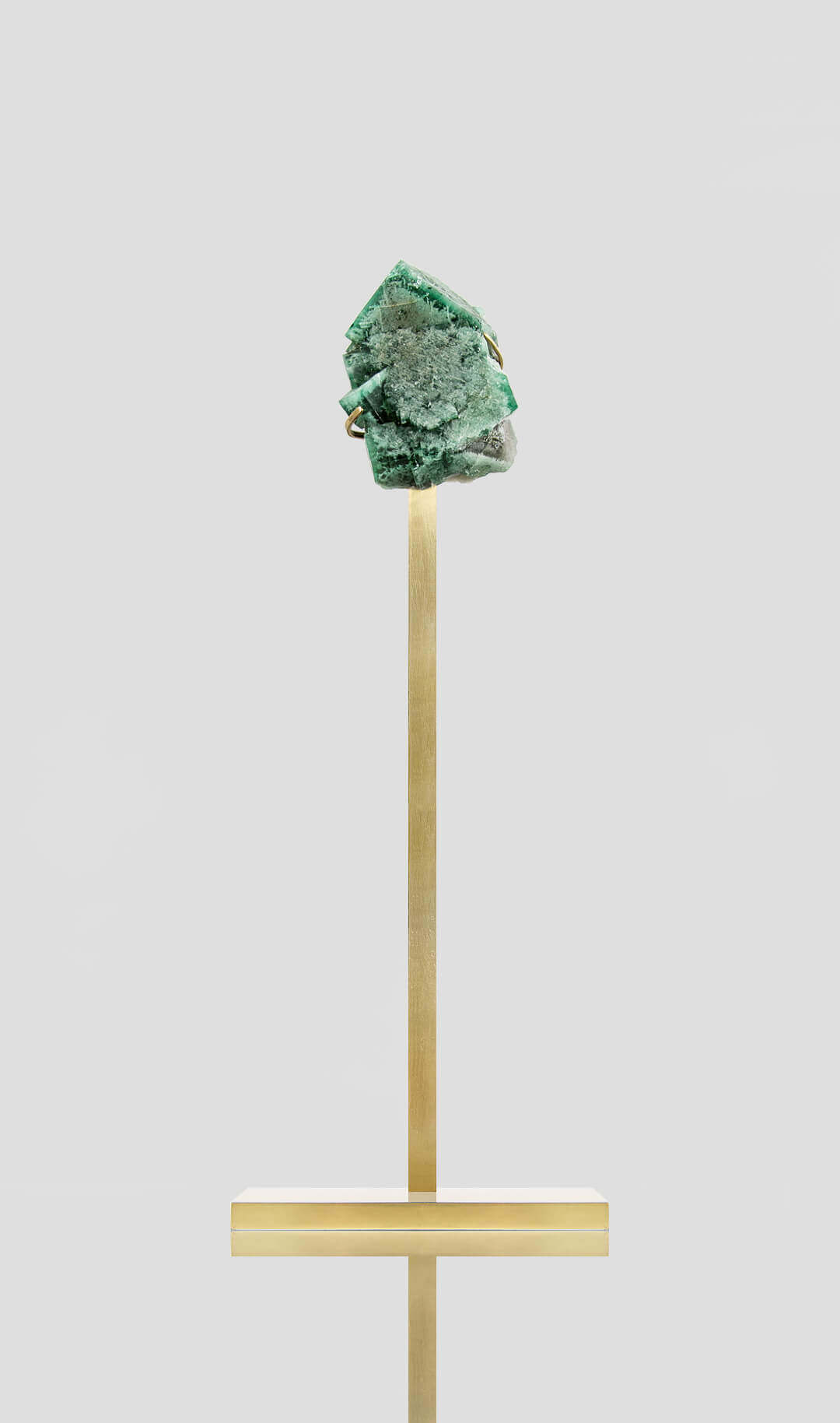 stunning green British fluorite for sale on the fossil store custom brass stand 52